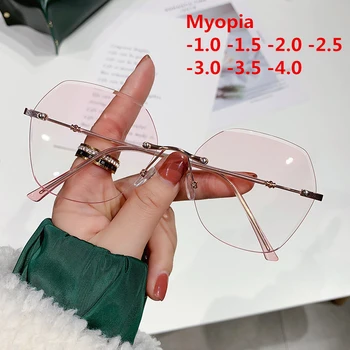 -1.0 1.5 2.0 ila 4.0 Çerçevesiz Bitmiş Miyopi Gözlük Kadın Moda Marka Zarif Shortsighted Gözlük Reçete Gözlük