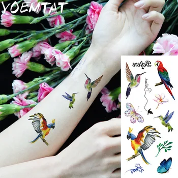 1 adet Fantezi Renk Papağan hummingbird Sıcak Büyük hayvan Geçici Dövme Su Geçirmez Dövme Etiket kadınlar erkekler için