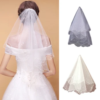 1 Katmanlı İnci Boncuklu düğün elbisesi Peçe Tek Katmanlı Tül Şerit Kenar Gelin Veils Kadın saç aksesuarları 1.5 Metre