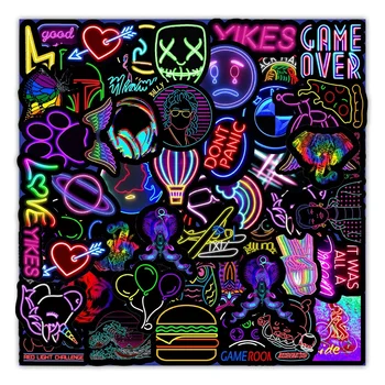 10/30/50 ADET Karikatür Neon ışık Graffiti Çıkartmalar Araba Gitar Motosiklet Bagaj Bavul DIY Klasik Oyuncak çıkartma Çocuk için