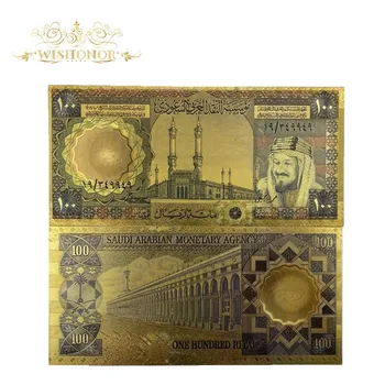 10 adet / grup İçin En Çok Satan Suudi Arabistan Banknot 100 Arap Banknot 24K Altın Kaplama Faturaları Ev Dekor Ve Koleksiyon