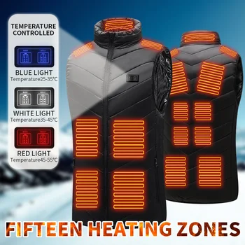 15 ADET ısıtmalı ceket moda erkek kadın ceket akıllı USB elektrikli ısıtma termal sıcak giysiler kış ısıtmalı yelek artı boyutu