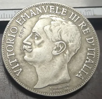 1911 İtalya 5 Lire-Vittorio Emanuele III Gümüş Kaplama Kopya para