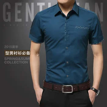 2018 Yaz Yeni erkek gömleği Marka Erkek Pamuk Kısa Kollu Elbise Gömlek Turn-aşağı Yaka Hırka Gömlek Erkek Giysileri