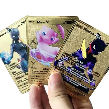 2021 Yeni Pokemon Mewtwo Metal Kartları Altın Yeni V Pikachu Vmax Eğitmen Lillie Rosa İngilizce GX Oyun Toplama Kartı Çocuk Oyuncakları Hediyeler