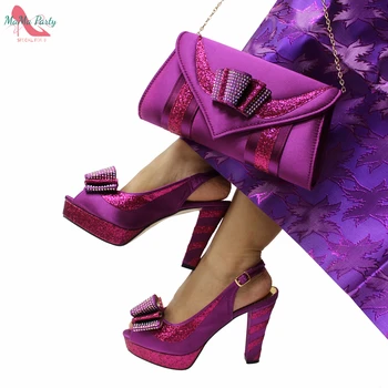 2021 Özel Tasarım Kırmızı Renk Nijeryalı Kadın ayakkabı ve çanta seti Yüksek Kaliteli Slingback Sandalet Aplikler Düğün için