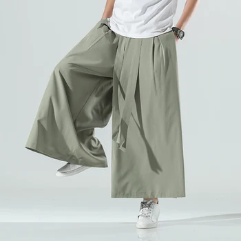 2022 erkek Rahat Düz Renk Baggy pantolon Erkekler Çin Tarzı harem pantolon Erkek Elastik Bel Hip Hop Streetwear Pantolon