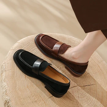 2022 Yeni Bahar Süet Deri Kadın Ayakkabı Rahat Slip-On Loafer'lar Rahat basit ayakkabı Yuvarlak Ayak Ayakkabı Kadın Zapatos De Mujer