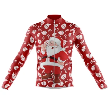 2022 Yeni Noel erkek Bisiklet Jersey Komik Noel Baba Baskı Bahar Sonbahar Kış Uzun Kollu Bisiklet Gömlek Kırmızı bisikletçi giysisi