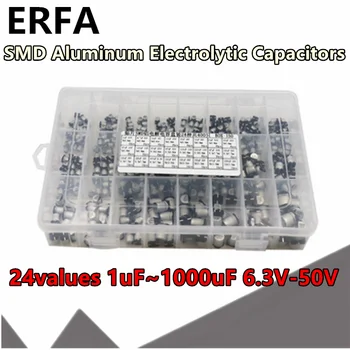 24 değerleri 400 Adet 1uF~1000uF 6.3 V-50V SMD Alüminyum Elektrolitik Kapasitörler Çeşitler Kiti + Kutu