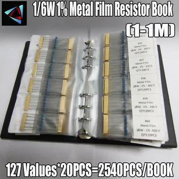 2540 Adet / grup 127 Değerleri 1/6W 0.125 W 1% 1-1M Metal Film Dirençler Kitap Çeşitli Paketi Kiti Set Lot