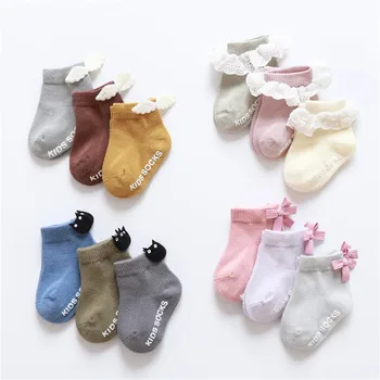 3 pairs bebek kız erkek çorap dantel fırfır Yay yenidoğan bebe ucuz şeyler kat anti kayma sox çocuklar ınfantil giysi aksesuarları