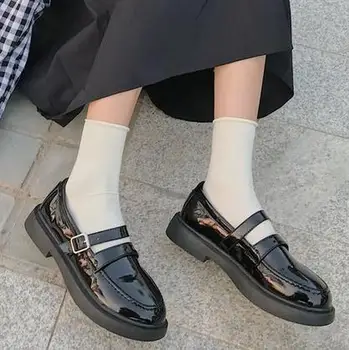 35-44 büyük boy kadın ayakkabısı 2021 yaz Kore versiyonu küçük deri ayakkabı Japon 41 İngiliz tek ayakkabı siyah 42 kadın