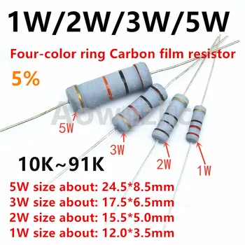 500 adet 1W Karbon film dirençler 5 %(10K-91K) Halka Güç Direnci 51K 56KJ 68K 75K 82K 91KJ Ohm