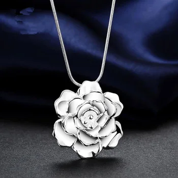 925 Ayar Gümüş Kolye Kadınlar Takı İçin 18 inç güzel Çiçek Açan çiçekler Kolye Moda Yılbaşı hediyeleri Düğün