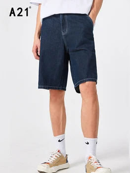 A21 Yaz Kot Şort Erkekler için 2022 Rahat Büyük Boy %100 % Pamuklu Patchwork kısa kot pantolon Erkek Düzensiz Tasarım Gevşek Jean pantolon