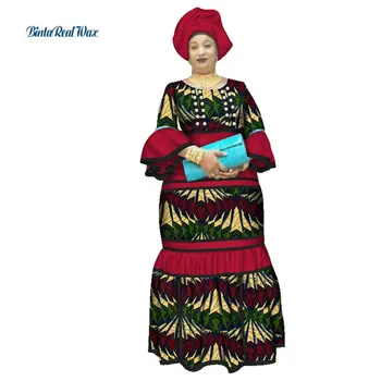 Afrika Bazin Riche Elbiseler Kadınlar için Uzun Maxi Elbise Headtie Boncuk Splice Dashiki Geleneksel Afrika Kadın Giyim WY2641