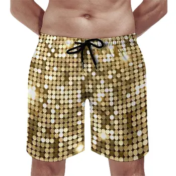 Altın Metalik Baskı Kurulu Şort Nokta Baskı Glitter Parıldıyor Komik Plaj kısa pantolon erkek Özel Büyük Boy erkek mayoları