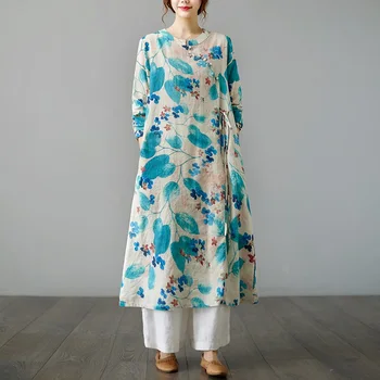 Anteef uzun kollu pamuklu vintage çiçekli elbiseler kadınlar için rahat gevşek ilkbahar yaz sonbahar elbise zarif giyim 2022