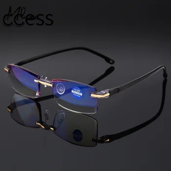 Anti mavi ışık okuma gözlüğü+1.0+1.5+2.0+2.5+3.0+3.5+4.0 Kadın Erkek Gözlük High-end Elmas Kırpma Gözlük Çerçevesiz