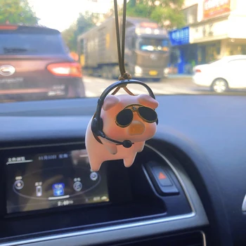 Araba İç Dekorasyon Piggy Gözlük Ve Kulaklık İle Merkezi Konsol Dekorasyon dikiz aynası Kolye Araba Aksesuarları İçin