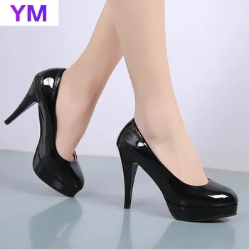 Artı Boyutu 33-43 Kadın Elbise Ayakkabı Yuvarlak Ayak Ince Topuklu Pompalar Slip-On Yüksek Topuklu Patent Deri Düğün Bayanlar Zapatos Mujer