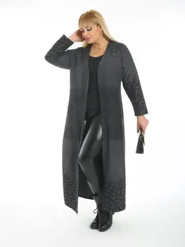 Artı Boyutu kadın Dış Giyim Hırka 2022 Sonbahar Bahar Siyah Gri Kahverengi Kırmızı Yeşil Uzun V Yaka Açık Dikiş 2XL 3XL 4XL Türkiye