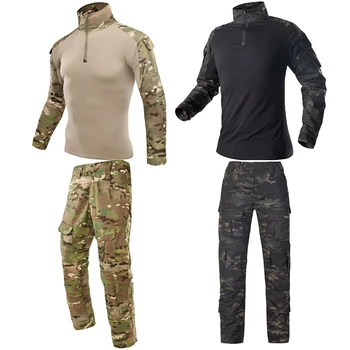 Açık Kamuflaj Askeri Üniforma Elbise Takım Elbise Erkekler Rüzgarlık ABD Ordusu Airsoft Savaş Gömlek + Kargo Pantolon Diz Pedleri Artı 8XL