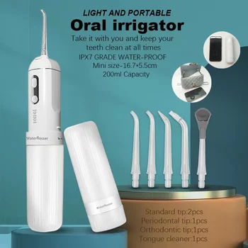 Ağız Yıkama Taşınabilir dental oral irigatör diş duşu Pick USB Şarj Edilebilir Jet Temizleme Diş 5 İpucu 200ml 4 Modları IPX7