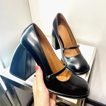 Baldauren Kadın Pompaları Toynak Topuklu Mary Janes Yüksek Topuklu Yeni Marka Lüks parti ayakkabıları Siyah Pembe Ayakkabı Kadınlar için