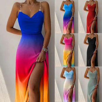 Balo Elbise Kadınlar için Moda Bayanlar Sling Baskı Uzun Etek Spagetti Kayışı Kolsuz Parti Maxi Elbiseler Vestidos Kadın Giyim