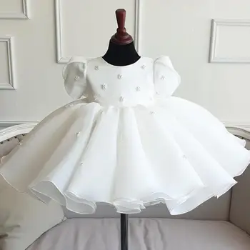 Bebek İspanyol Lolita Prenses Balo Kısa Kollu Boncuk Tasarım Düğün Doğum Günü Partisi Vaftiz Elbise Kızlar İçin A1706
