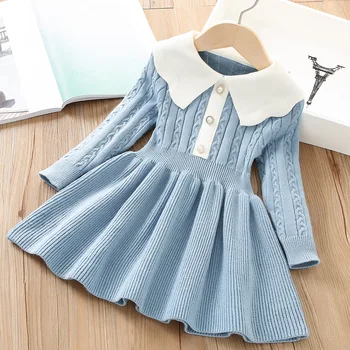 Bebek Kız Kazak Elbiseler Kızlar Kore Tarzı Elbise Sonbahar Kış Örme Uzun Kollu Elbise Moda rahat elbise Kız Elbise