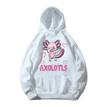 Ben Axolotl Questiobs Grafik Baskı Trendi Erkek Beyaz Hoodies Kız Sevimli Pembe Axolotl Tasarım Rahat Giysiler Çocuklar Rahat Kazak