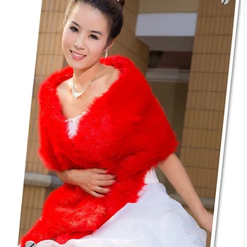 Beyaz Kırmızı Pelerin Femme Hiver Kürk Şal Düğün Gelin Sarar Kış Faux Kürk Çaldı Ceket Bayanlar Akşam Ceketler Omuz Silkme Bolero Mariage