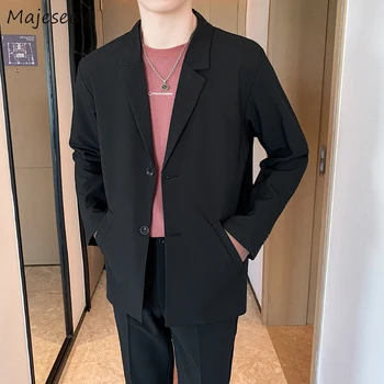 Blazers Erkekler Yeni Yüksek Sokak İngiliz Tarzı Baggy Eğlence Katı Basit Siyah Sonbahar Popüler Erkek Giyim Moda Tüm Maç Rahat