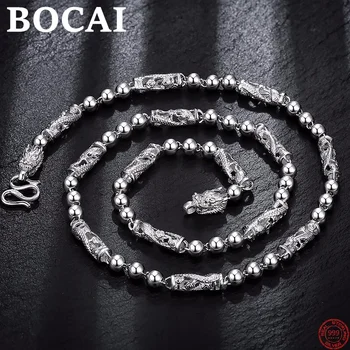 BOCAI S999 Ayar Gümüş Kolye Çift Ejderha Kafası Otoriter Kişilik Boncuk zincir Saf Argentum Takı Erkekler için