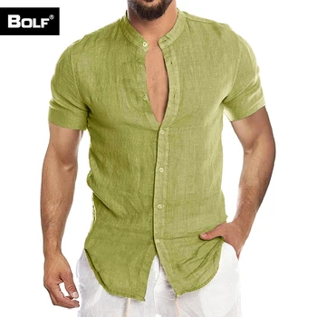 BOLF erkek kısa kollu keten düğmeli gömlek bluz yaz Casual için