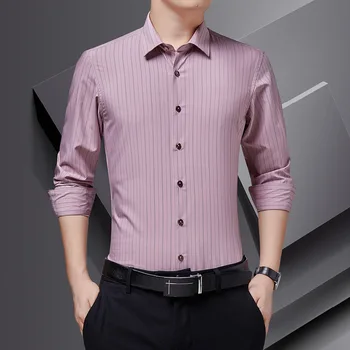 BROWON Marka Moda Gömlek Erkekler için Giyim Çizgili Turn-Aşağı Yaka İş İş Gömlek İlkbahar ve Sonbahar Uzun Kollu Elbise