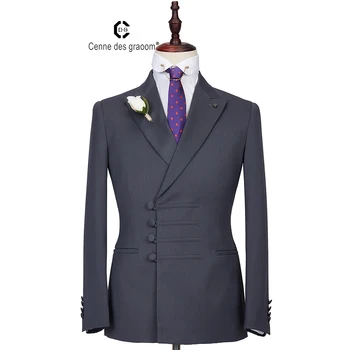 Cenne Des Graoom Yeni Erkek Takım Elbise Ceket + Pantolon Son Tasarımlar Kruvaze İki Adet Slim Fit Düğün Rahat Damat DG-96-8