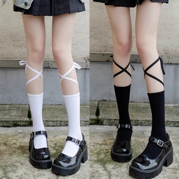 Dantel-up çorap çapraz buzağı çorap dantel-up çorap Kore versiyonu moda orta tüp çorap kadın yaz pamuk çorap