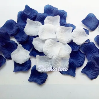 Dashiatere 4packs400pcs Dak Mavi ve Beyaz Sahte Çiçek Yaprakları Doğum Günü Düğün Dekorasyon Gül Aksesuarları Evlilik Yatak Odası