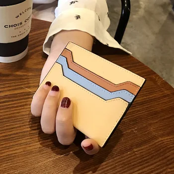 Deri kartlık kadın Küçük Mini Sevimli Ultra İnce Kart Paketi Güney Kore Zarif High-End Basit Klip İns bozuk para cüzdanı
