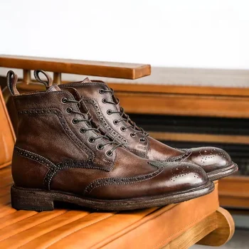 DESAI Hakiki Deri Taban Erkek Botları Brogue Koleji Martin tarzı ayakkabılar Rahat Moda Dantel-up Çizmeler Adam İçin 2022 Yeni Varış