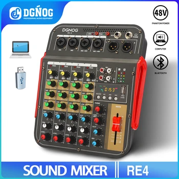 DGNOG ses mikseri RE4 4 kanallı Aux Effec XLR Çıkışı ve 48V Fantom Güç Profesyonel Stüdyolar ve Müzik Severler için
