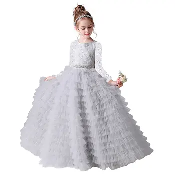 Dideyttawl Gri Uzun Kollu Prenses Elbise Kızlar İçin 2023 Dantel Tül Genç Konser Elbisesi Ziyafet Örgün Parti Kış