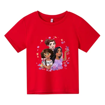 Disney Encanto Mirabel Güzel Isabella Çiçek Sihirli Prenses Kız Baskı T-shirt Yaz Kostüm Kız Parti Doğum Günü Tees Bebek