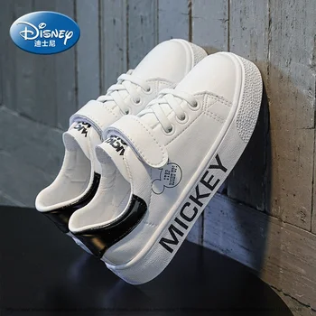 Disney çocuk ayakkabıları Karikatür Mickey Erkek rahat ayakkabılar Yeni Yumuşak Alt PU Deri Nefes Kız beyaz ayakkabı Boyutu 24-37