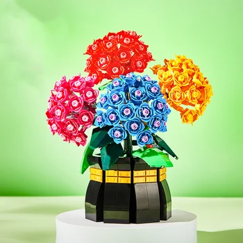 DIY buket çiçekler Yapı Taşları Mini Saksı Bitki Modeli Tuğla Kiti Montaj Oyuncak Çocuklar için noel hediyesi 902 ADET