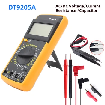 DT9205A Yeni Dijital Multimetre AC / DC akım test cihazı Ohm Kapasitör Gerilim Metre Test uçları İle Diyot Süreklilik Testi Dedektörü
